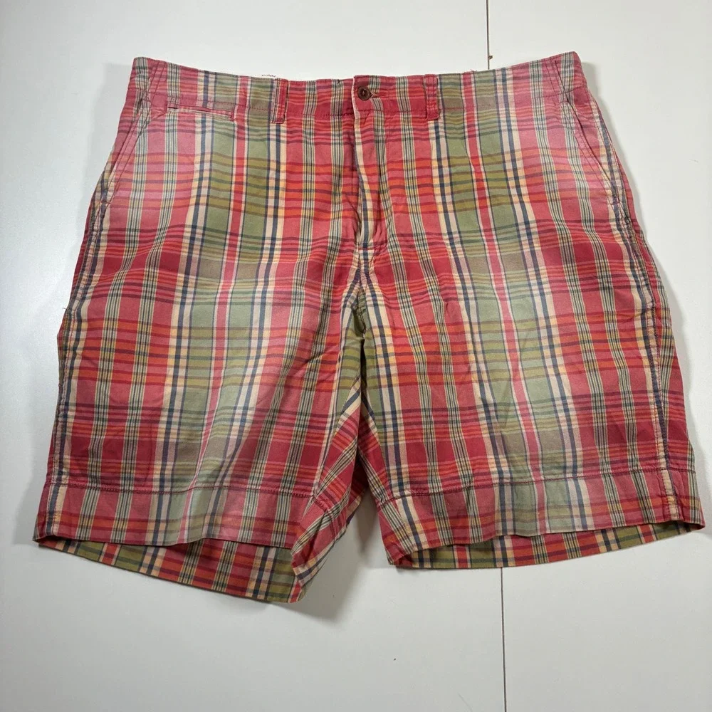 Vintage Rare Polo Ralph Lauren Shorts 38 Madras Plaid Aztec Flap Pocket 90s